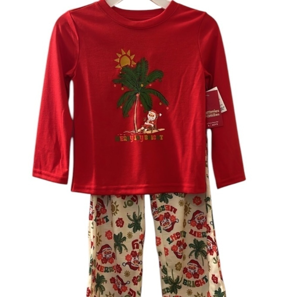 🆕Boys Santa Holiday Pajama 2-Piece Set Red and Cream Size 4
